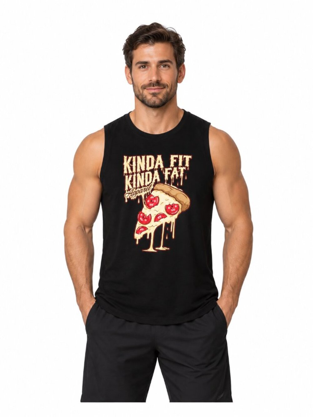 KINDA FIT KINDA FAT Men's Muscle Tee Sleeveless Black w/Logo 2X